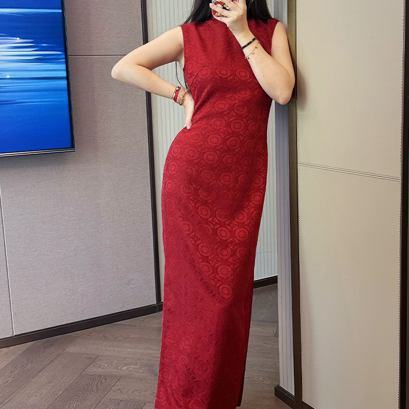 月下微凉｜25秋胭脂醉无袖有省港工复古手工旗袍