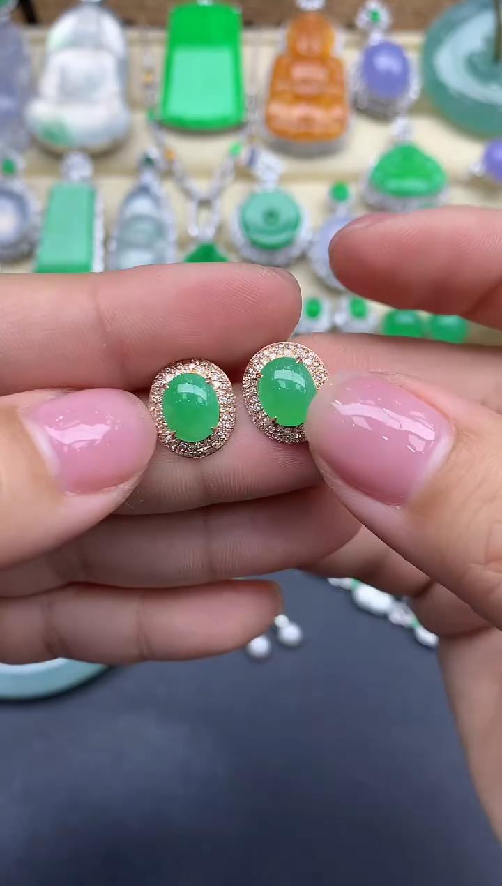 【闪购商品】翡翠耳饰18K金镶嵌434-中国好珍宝