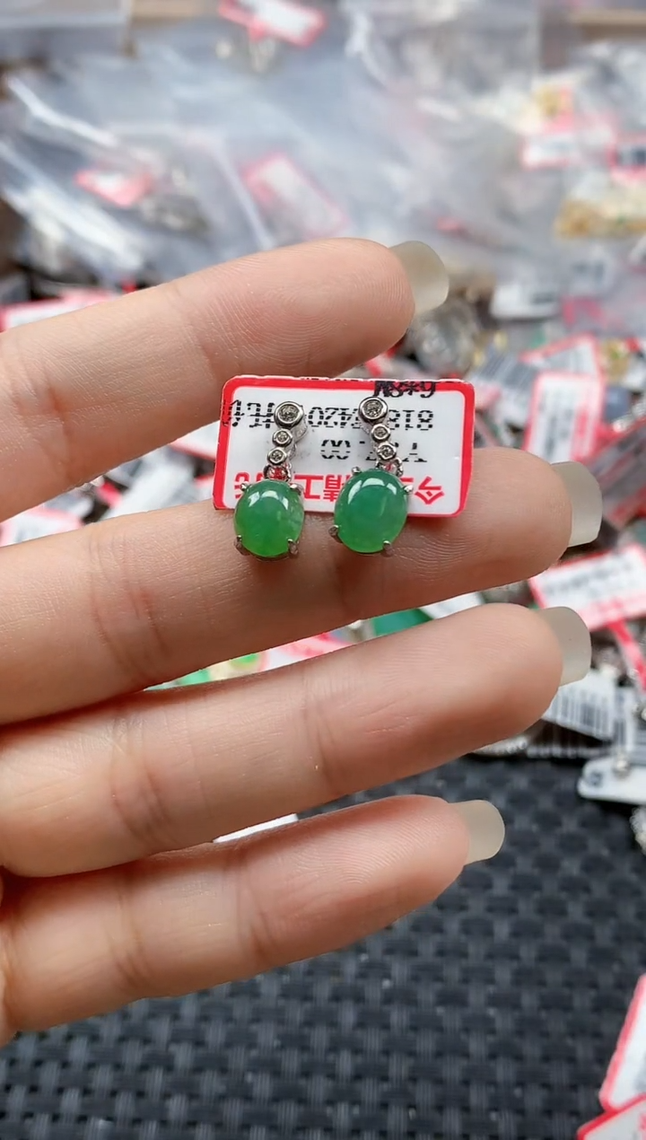 银S925镶嵌戒指翡翠天然A货缅甸翡翠