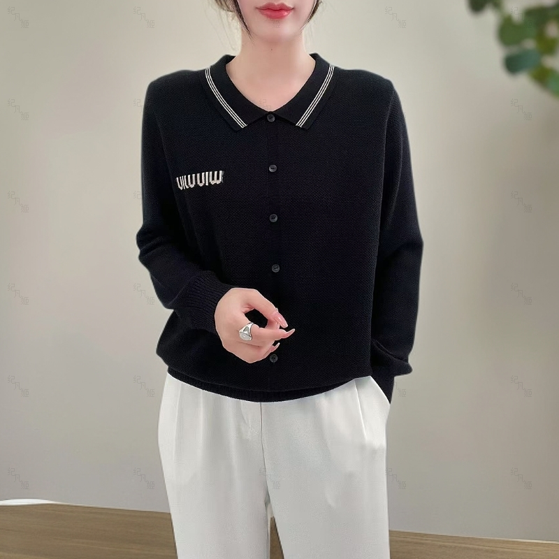 纪凡姬/6622-春款假开衫韩版拼色翻领气质休闲欧若风针织衫