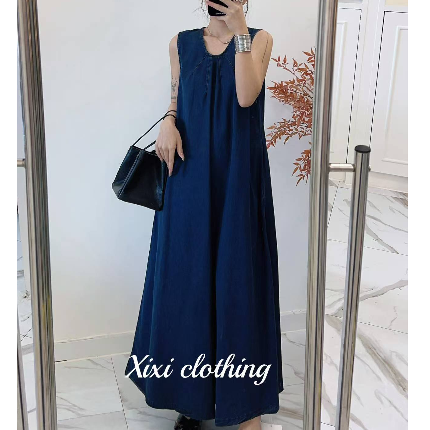 25新款牛仔连衣裙高级感气质款简约显瘦长款背心裙 A字裙宽松复古