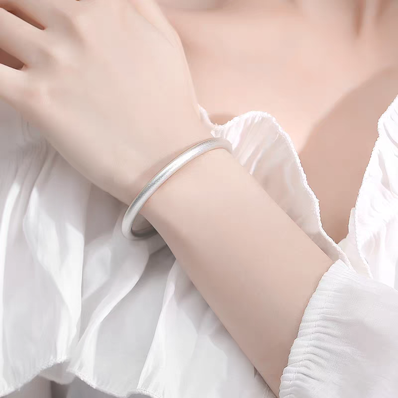 足银手镯 999.9古法素圈闭口圆镯实心素圈镯子