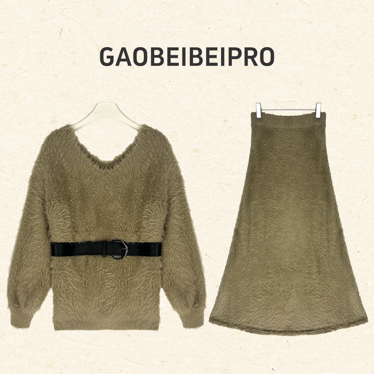 【北北-5532-5533】慵懒风V领套头收腰套装