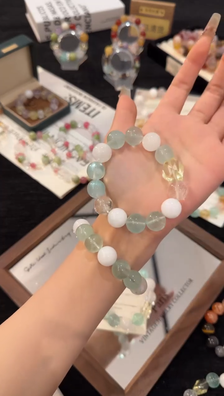 未镶嵌手链水晶绿萤石多宝x3213