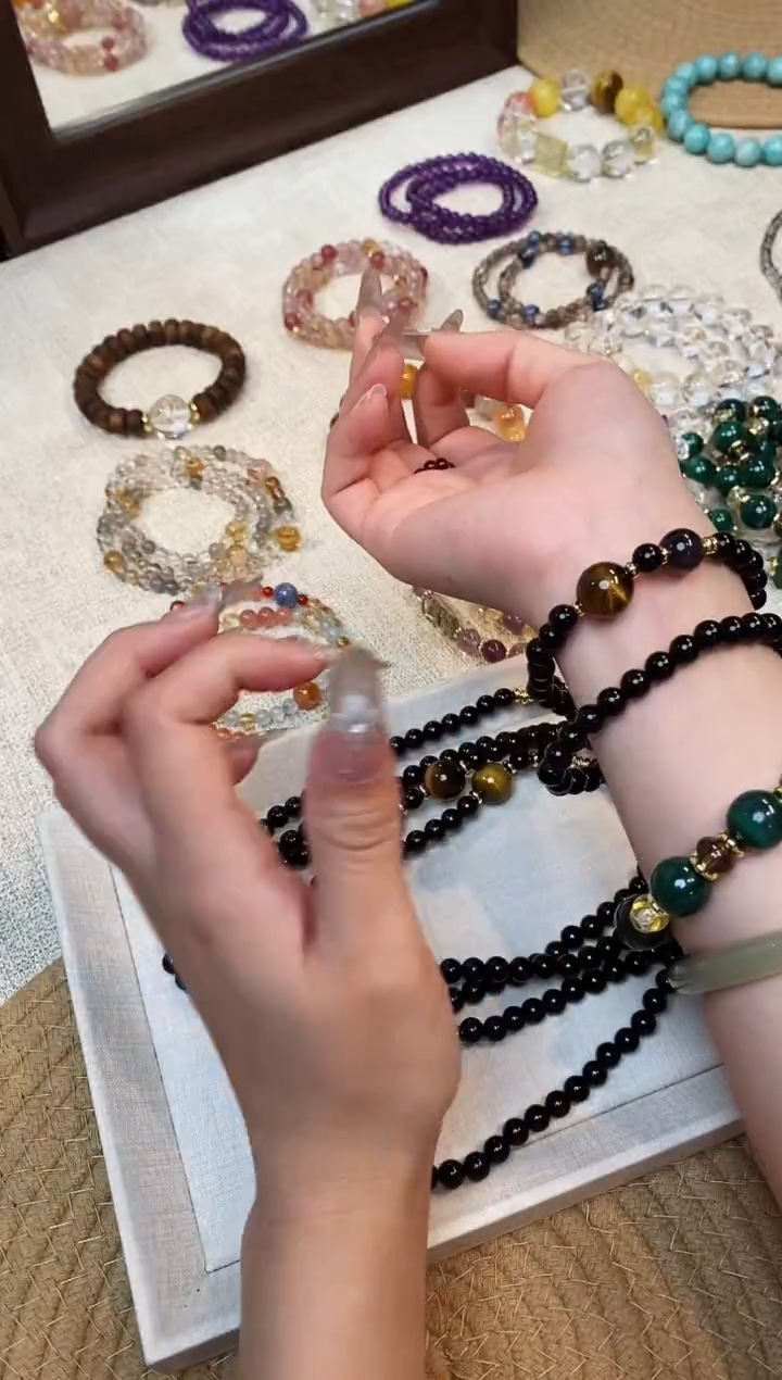 合金手链水晶《星球引力》黑曜双圈6-7设计款多样性发一