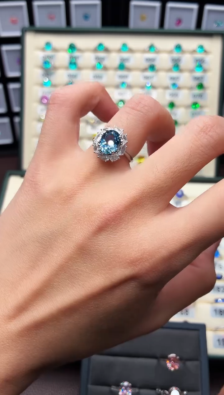 无925银轻奢魔鬼蓝色女神戒