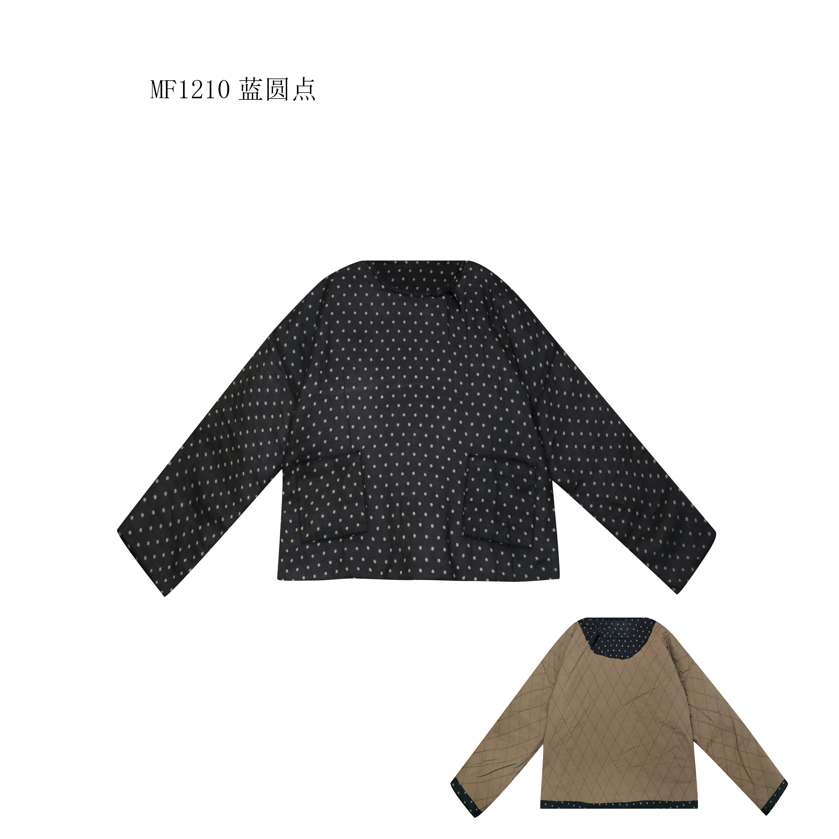 【麻訪家】MF1210蓝圆点文艺盘扣宽松百搭保暖棉服上衣
