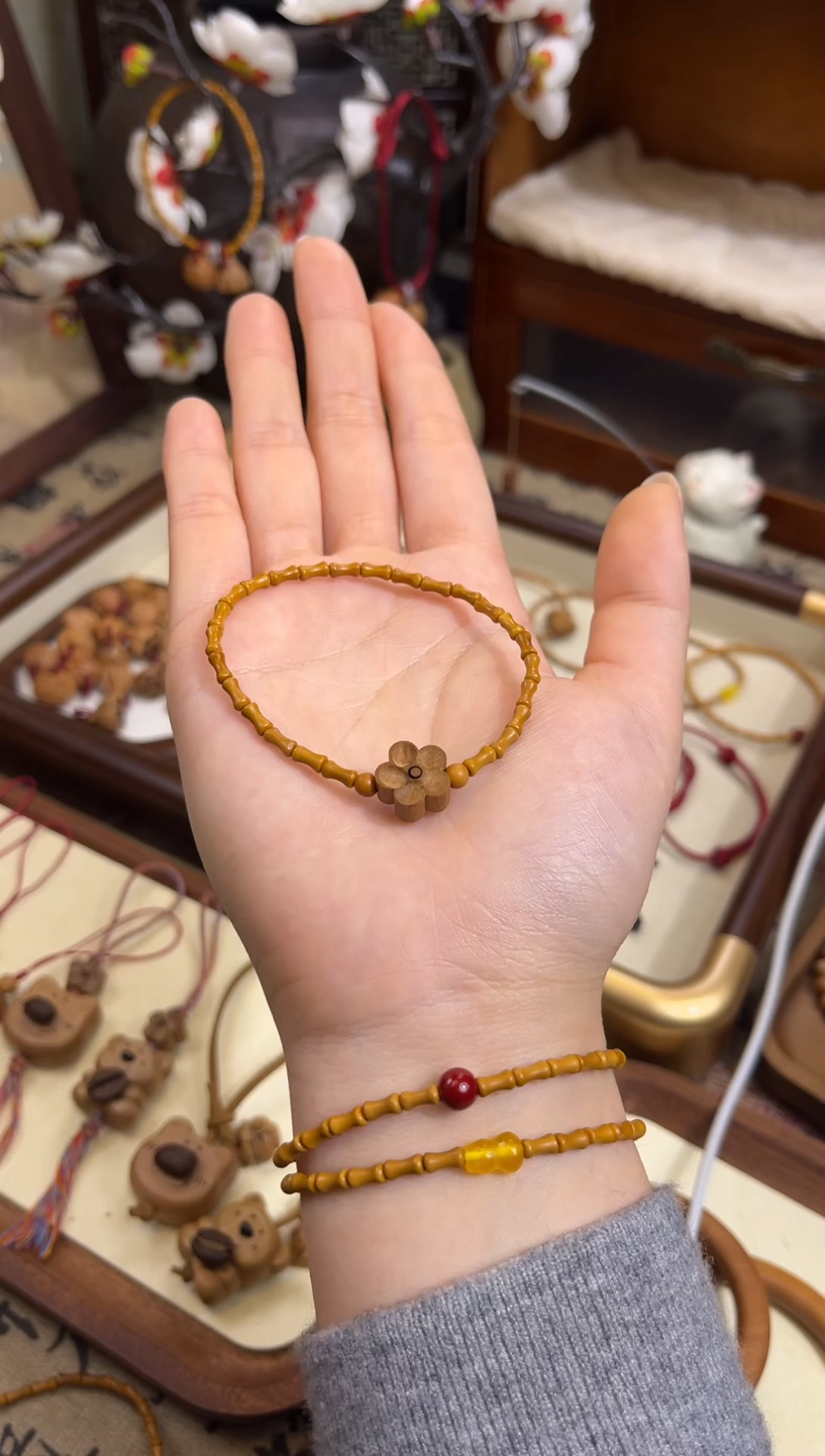 手串桃核【桃缘序】竹节「小花」桃木桃核辟、挡、驱、护 备注手围