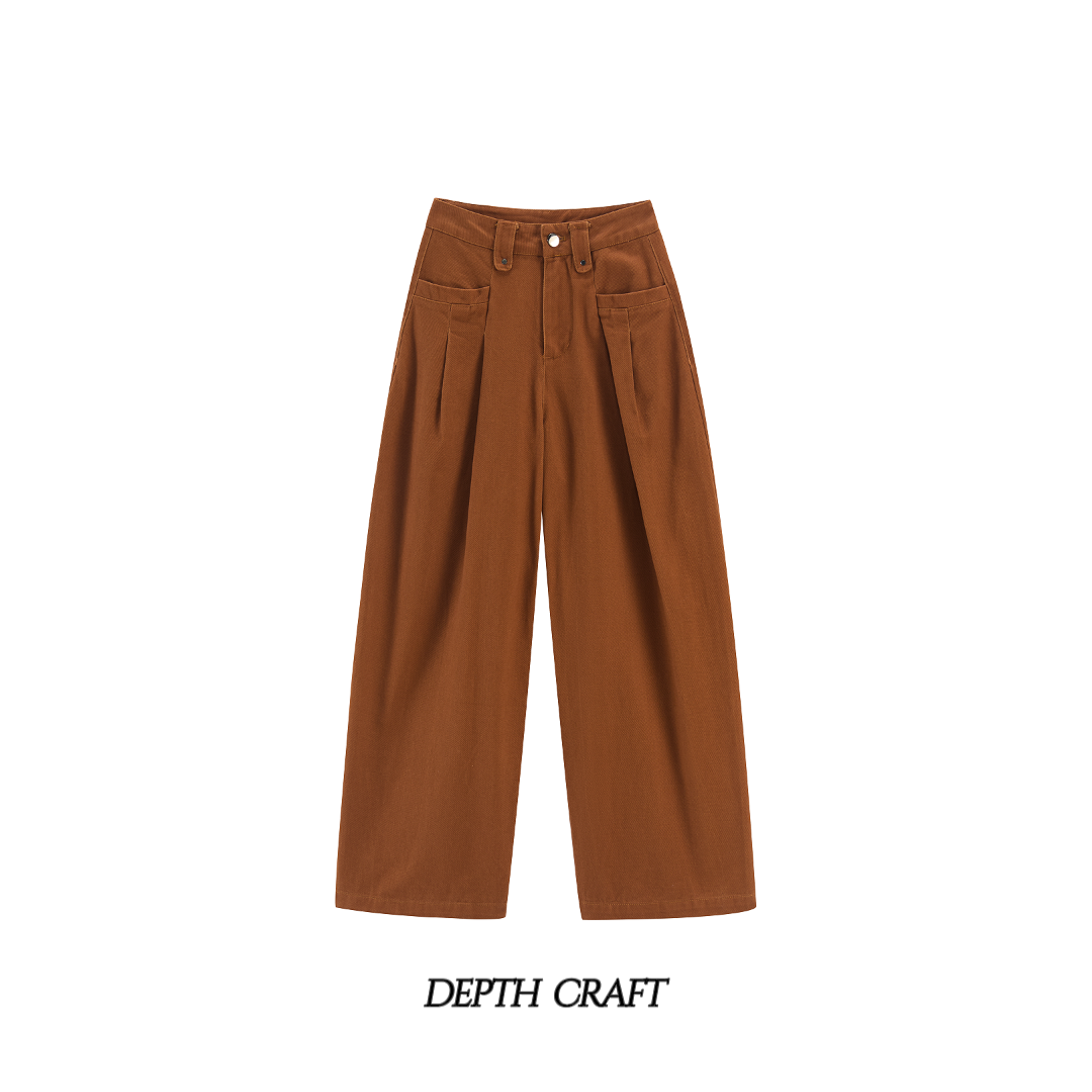 深绎[乐澄]高腰女装女长裤牛仔裤直筒裤时尚拉链款深棕色裤子