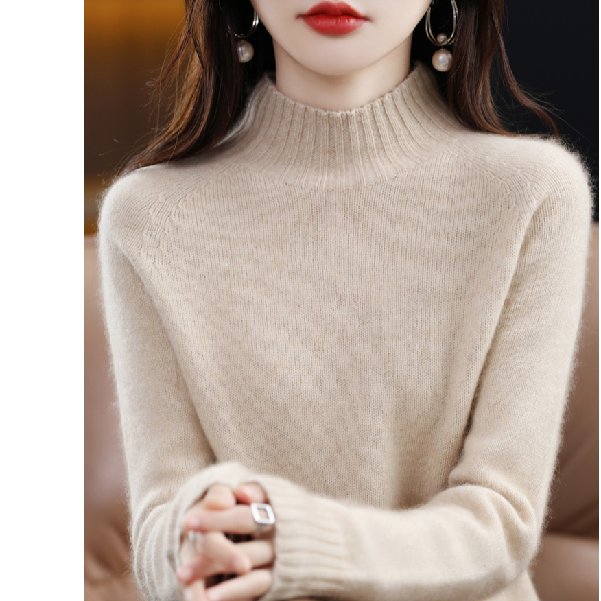 七针加厚一线成衣100纯羊绒衫无缝女半高领毛衣秋冬长袖宽松套头~