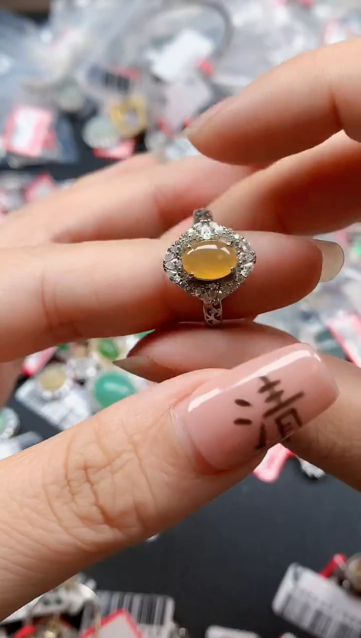 银S925镶嵌戒指翡翠天然A货缅甸翡翠