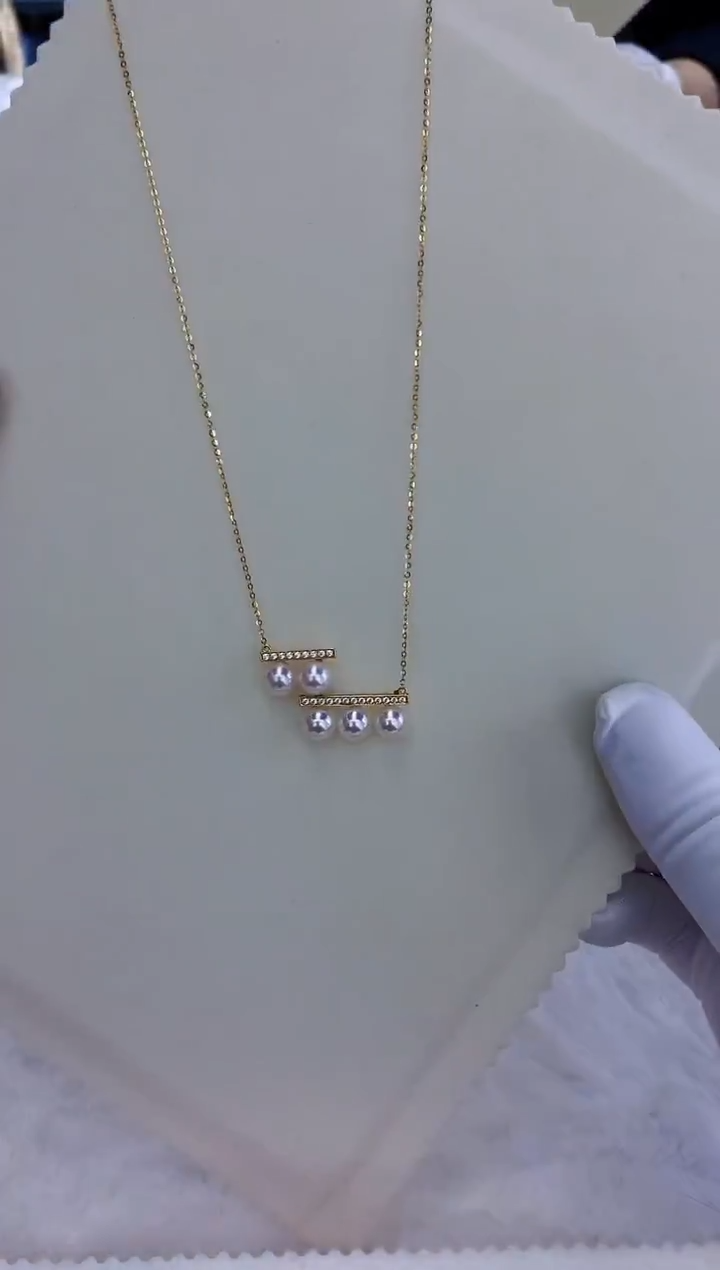 18K金镶嵌饰品海水珍珠五珠平衡木套链