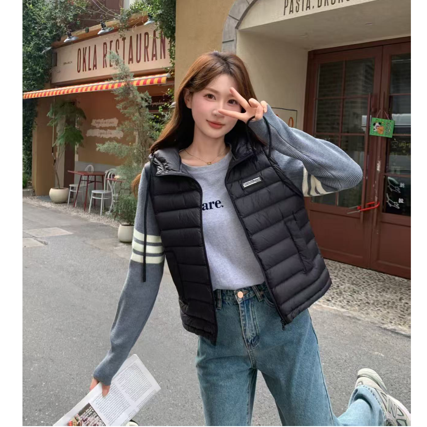 【鸭宝宝】新款羽绒服女短款连帽保暖针织袖宽松女士羽绒服潮25517