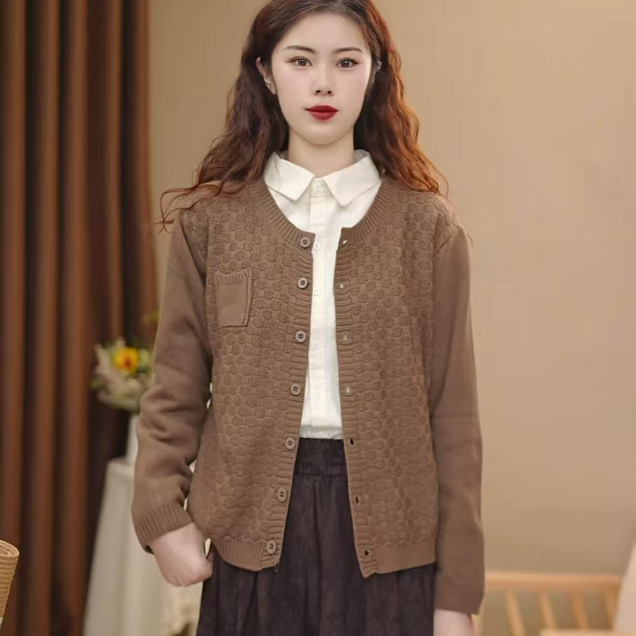 M-006短款时尚休闲宽松长袖外套洋气百搭开衫女士针织开衫外套