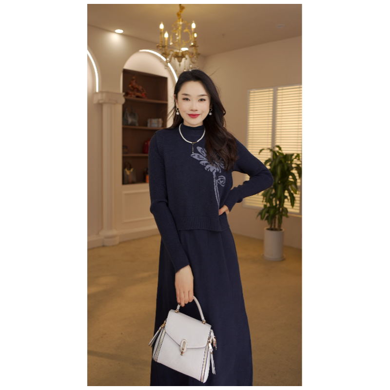 L616#高端马甲两件套连衣裙女秋季新款时尚针织毛衣套装裙子