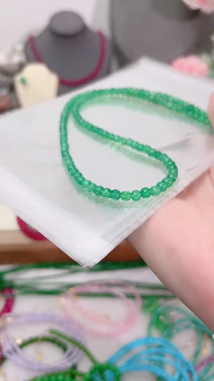 颈饰银S925镶嵌绿水晶鼓珠89