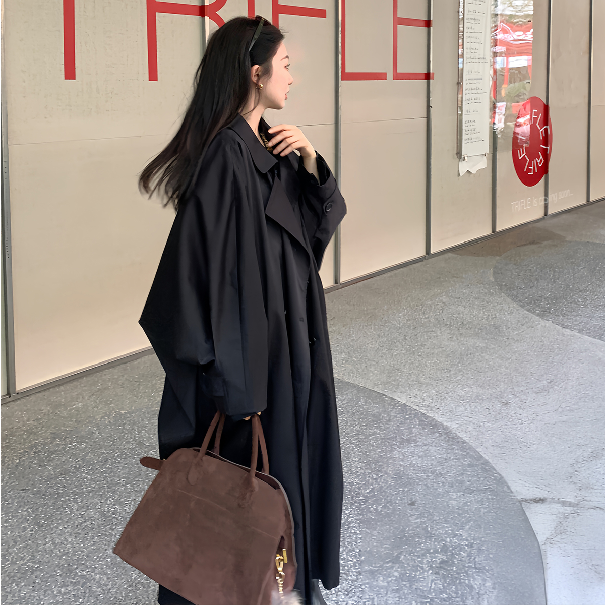 区区欧阳内敛智性初秋巴黎翻领大廓形风衣外套秋季高级感大衣