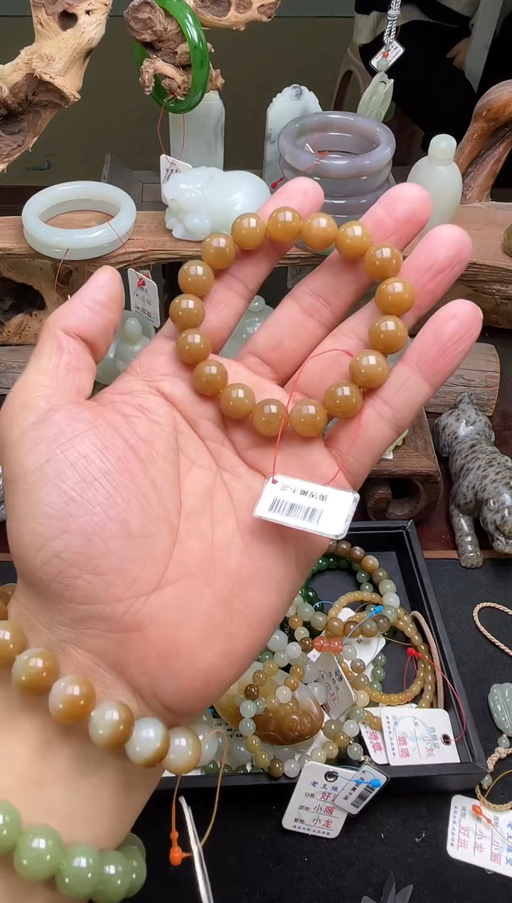 和田玉未镶嵌手串卡12若羌全糖圆珠9003460