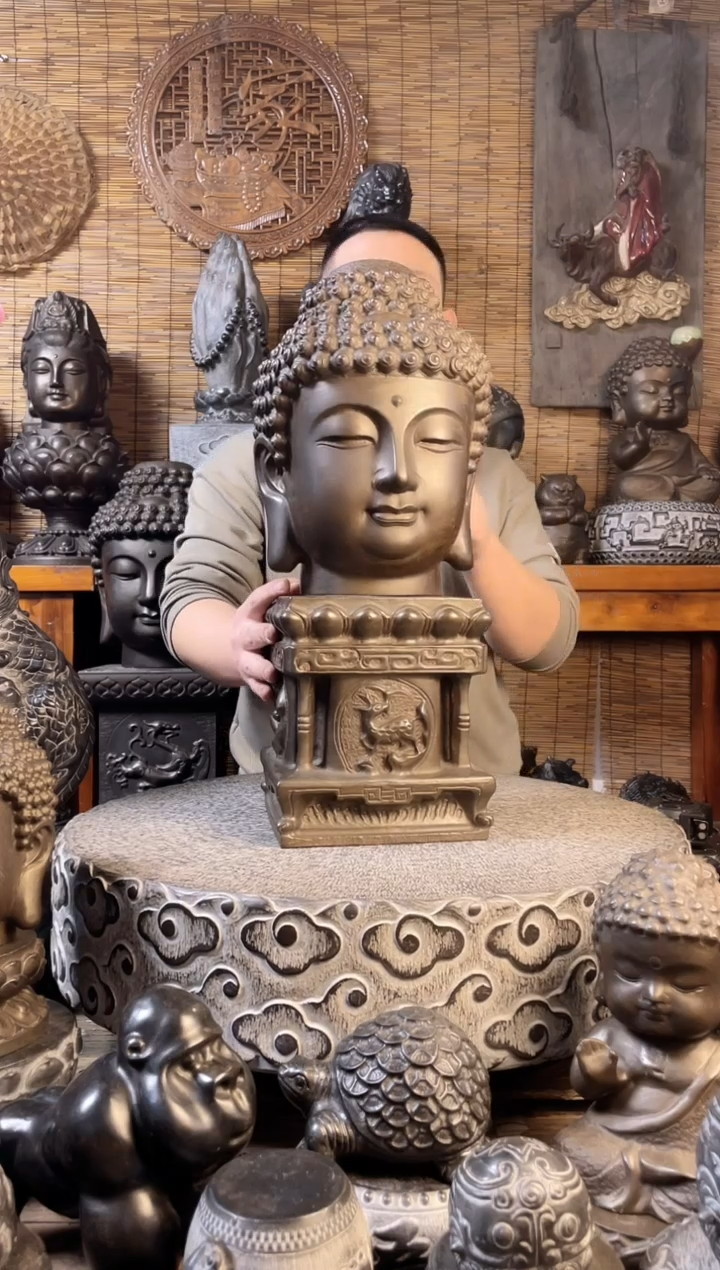 【闪购商品】30佛头+时来运转底座天然青石雕刻