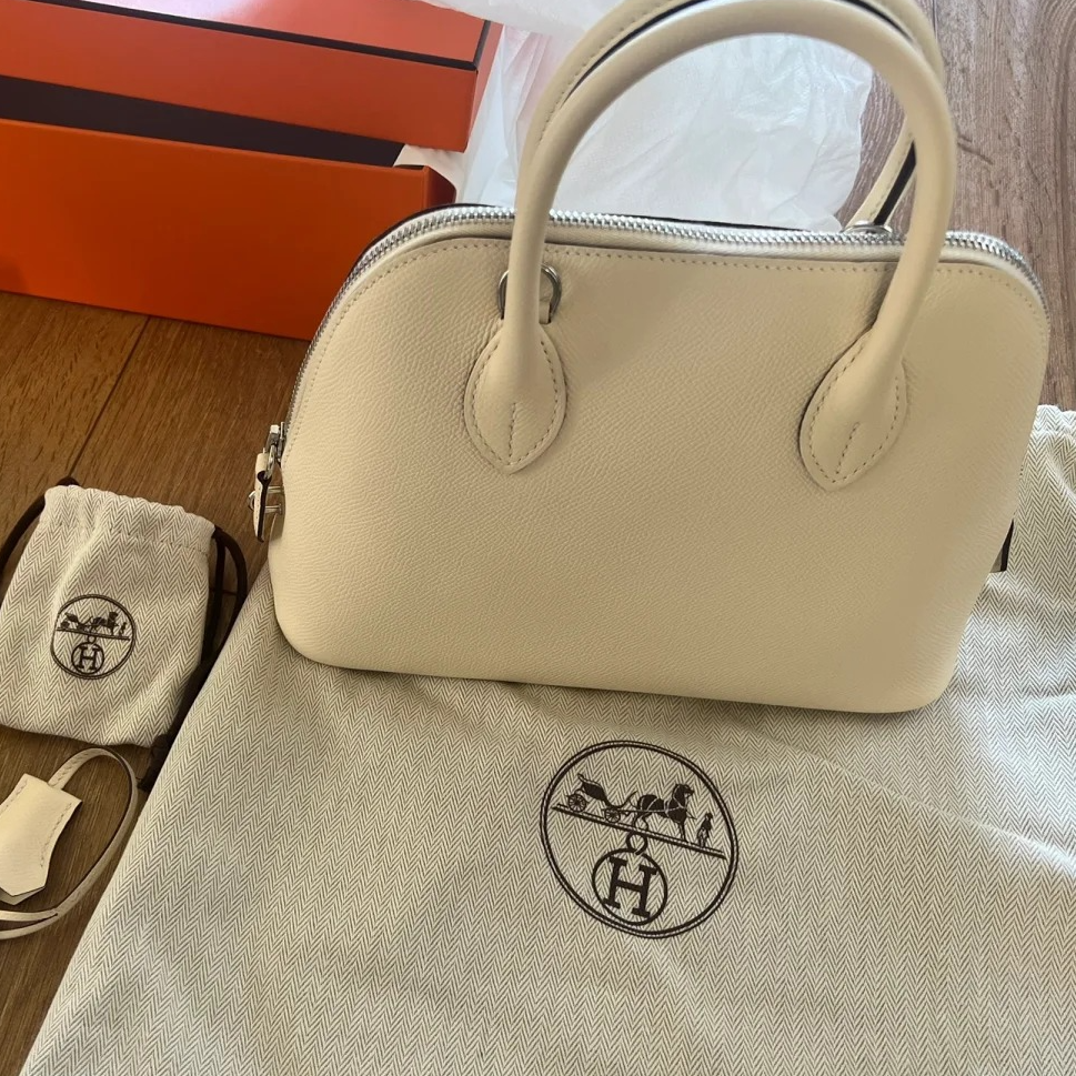 未使用 Hermes/爱马仕 小花Jerry外 奶油白 银扣 bolide 25 B刻