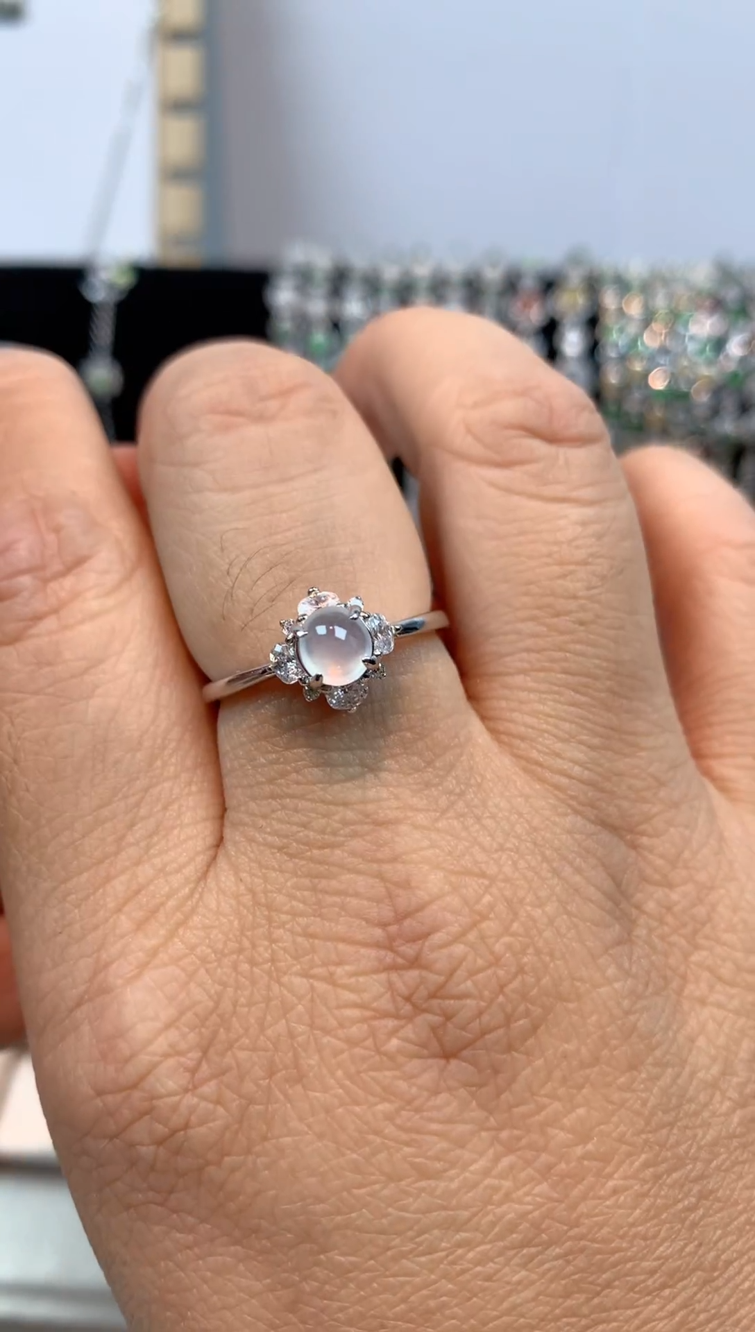 翡翠戒指银S925镶嵌天然A货翡翠