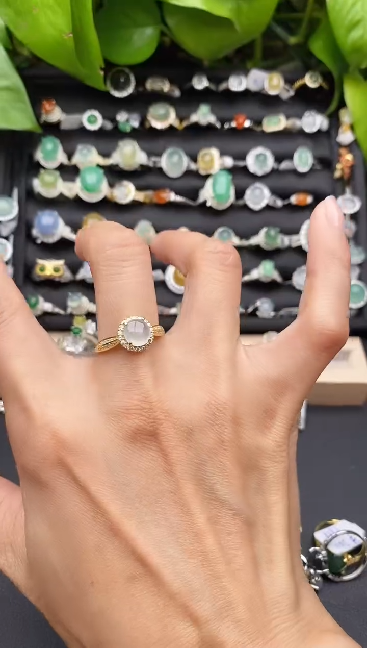 【闪购商品】翡翠戒指银S925镶嵌缅甸天然A货翡翠44   3-1