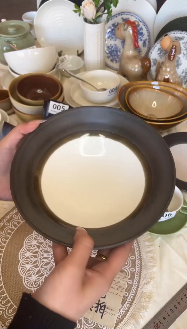 新骨瓷017瑕疵 白拼棕 8寸 矮口碗 面碗