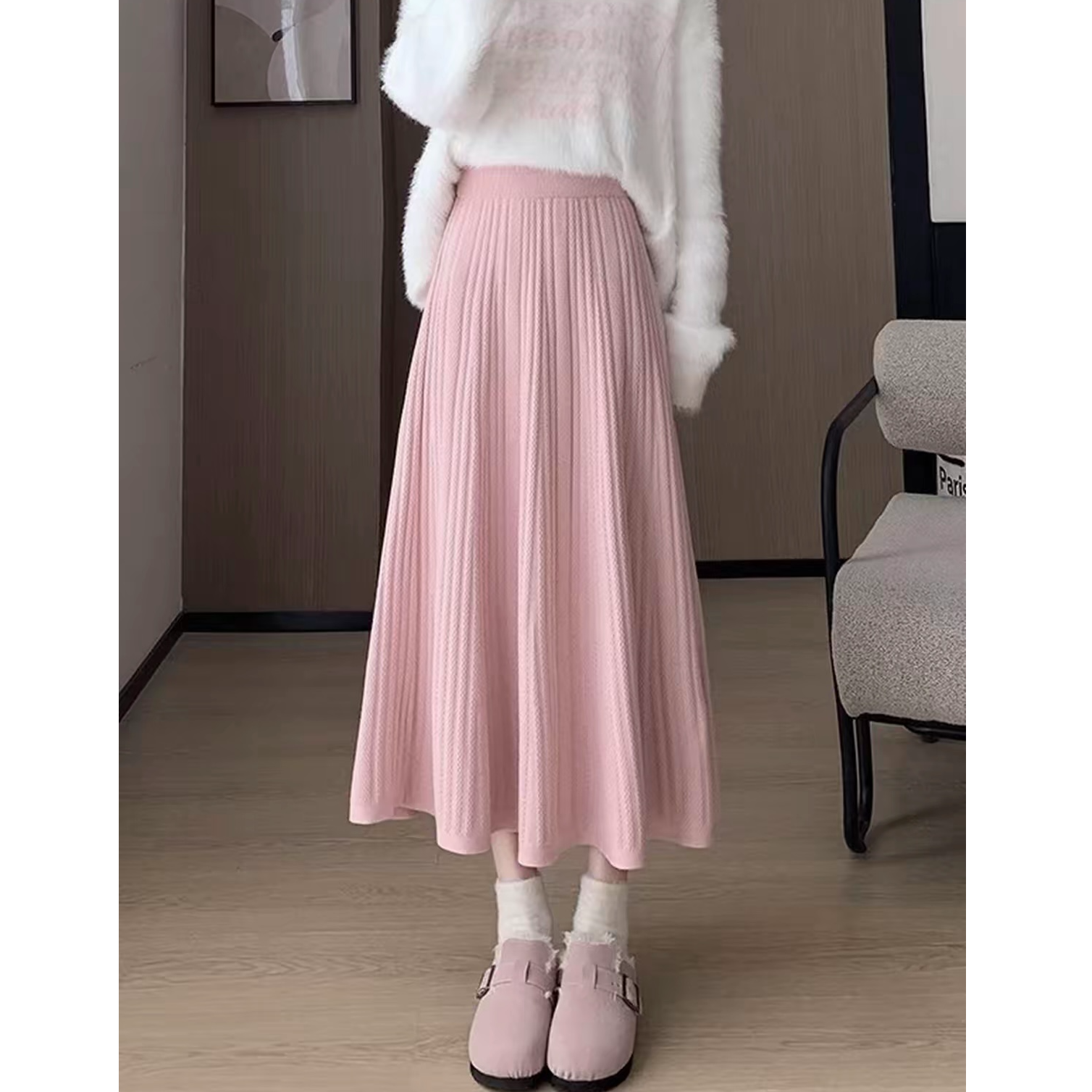 9003百搭高腰半身裙淑女风针织半裙裙子秋冬季显瘦遮肉A字版型女