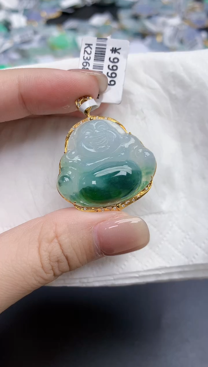 【闪购商品】翡翠颈饰18K金镶嵌天然缅甸翡翠A货