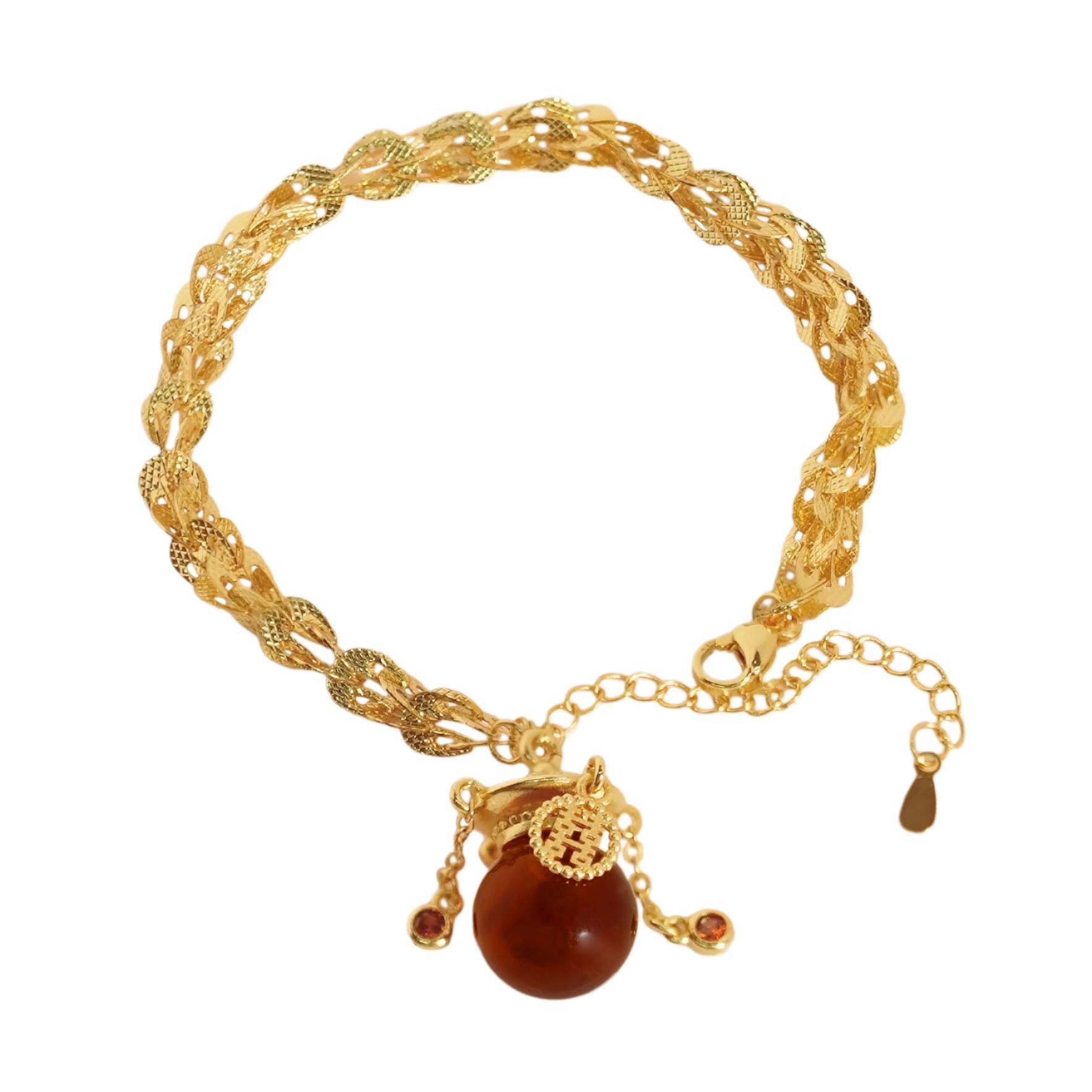 【小七正品】轻奢时尚典雅蓝珀凤尾合金镶嵌手链【YBR47】