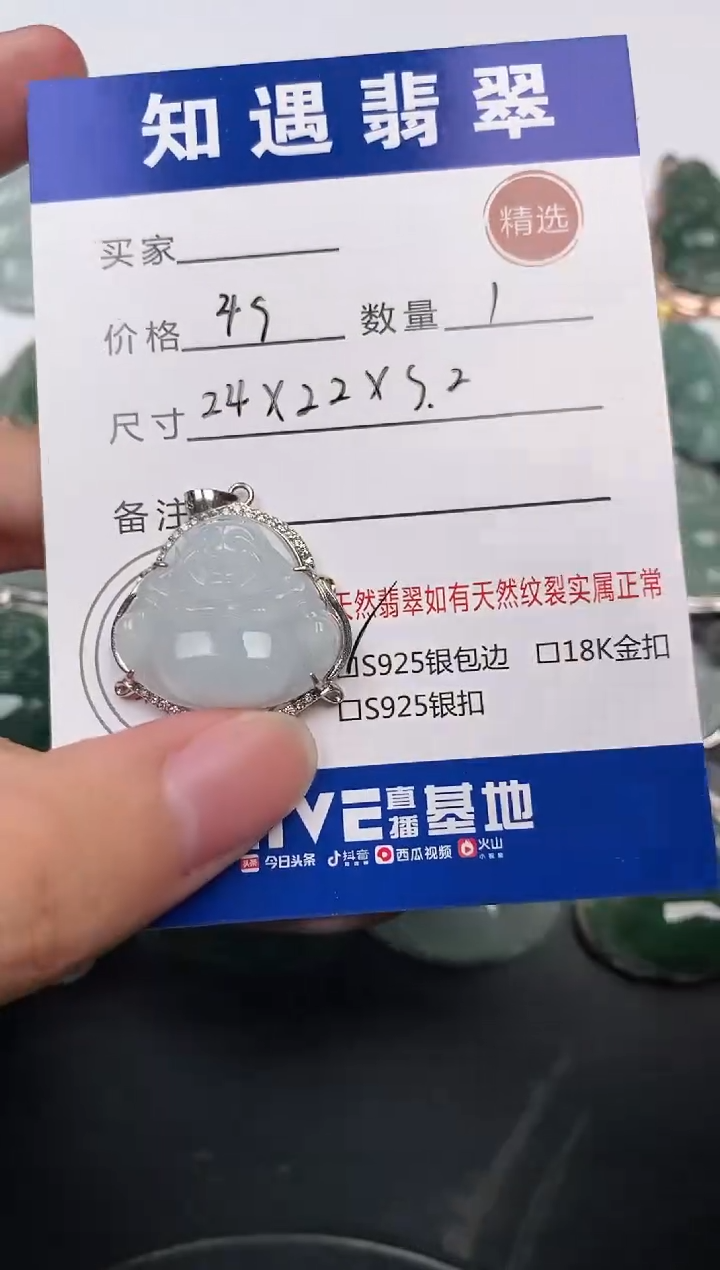 颈饰银S925镶嵌翡翠挂件