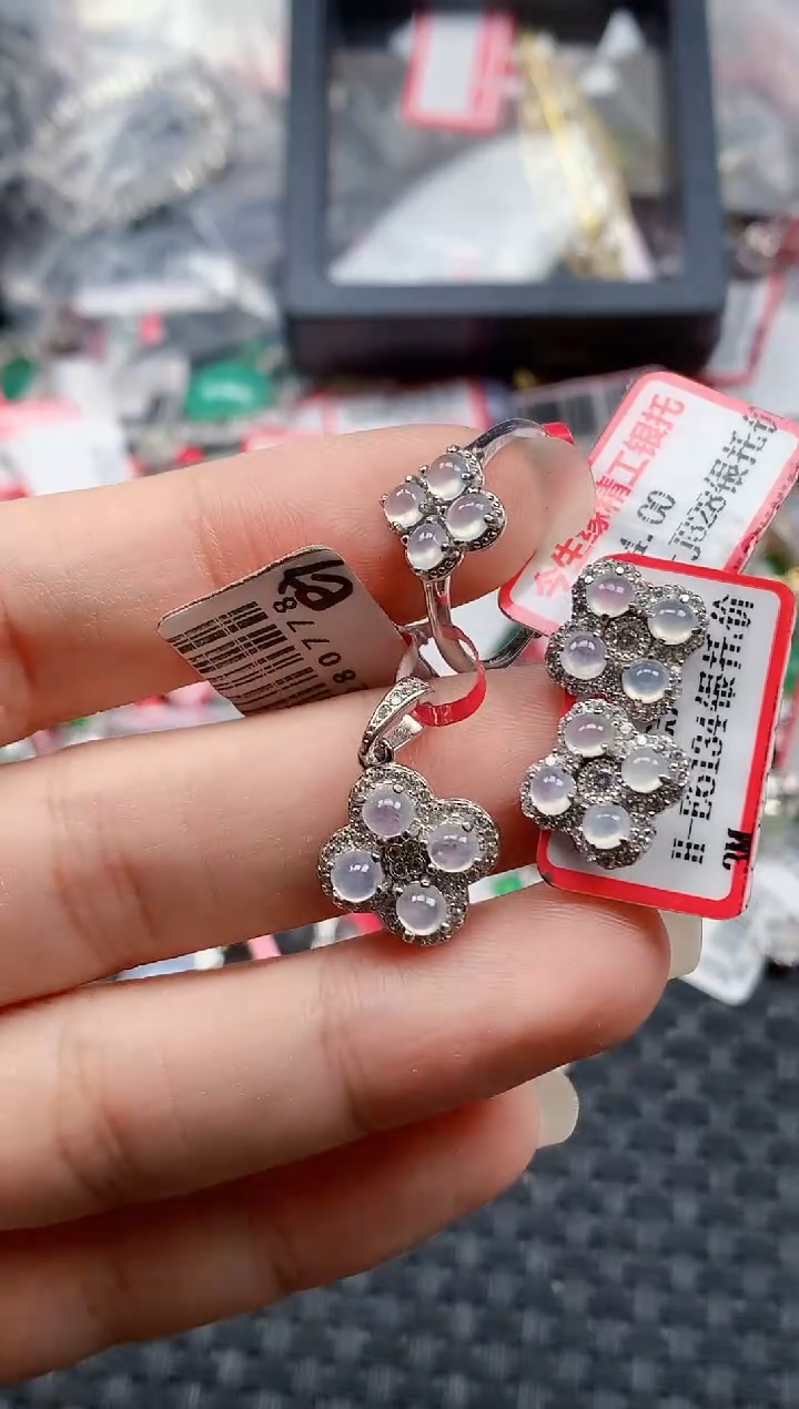 银S925镶嵌戒指翡翠天然A货缅甸翡翠