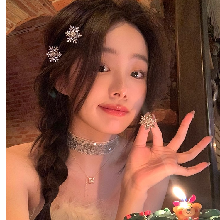 精致雪花珍珠发夹女侧边小夹子鸭嘴夹前额刘海夹发饰头饰高级感