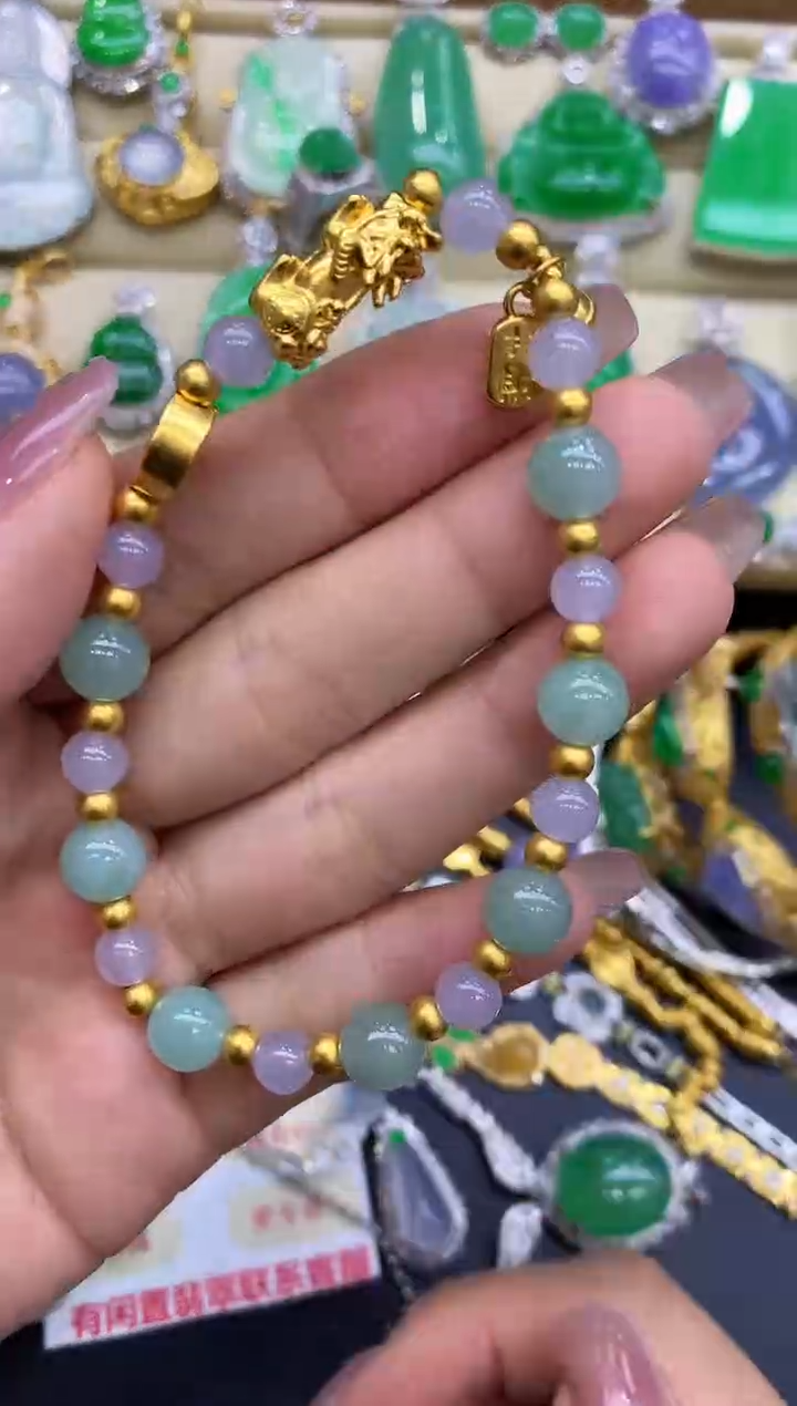 足金镶嵌手链翡翠228-中国好珍宝
