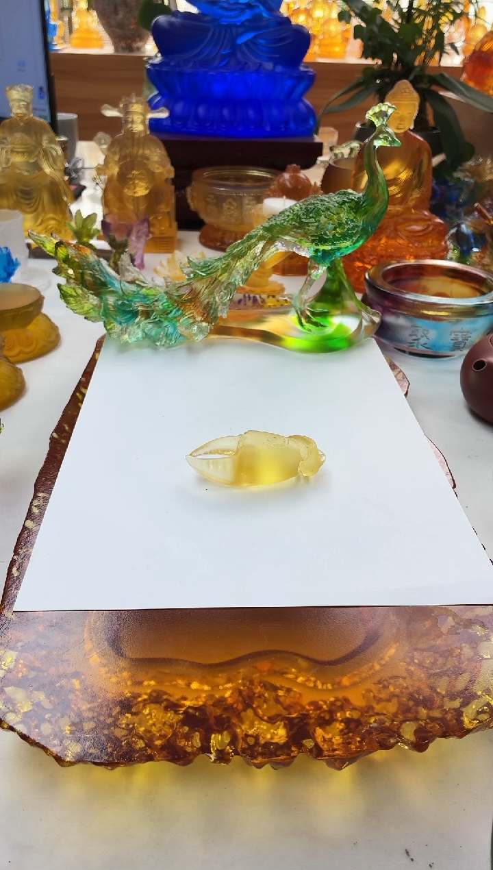 手工艺品琉璃马上有钱的手把件金色