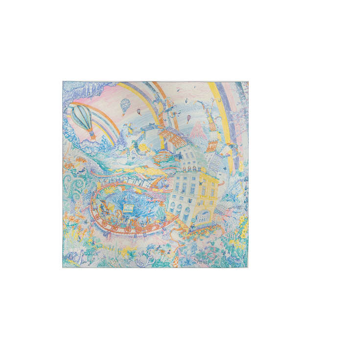 全新未使用 Hermes/爱马仕 攀攀 “翱翔福宝之梦” 方巾蓝色 90