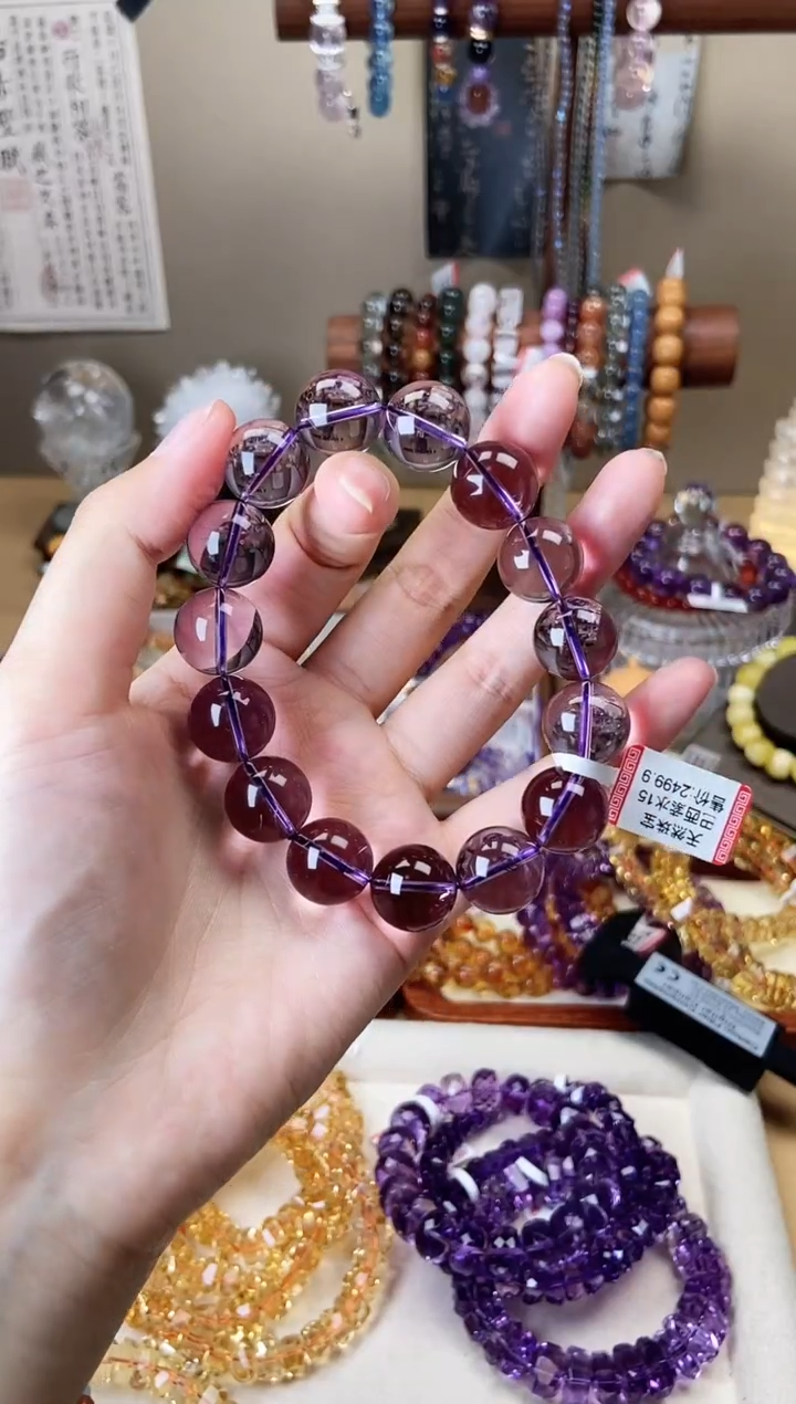 【闪购商品】水晶手链未镶嵌接近全净体巴西紫水晶15mm