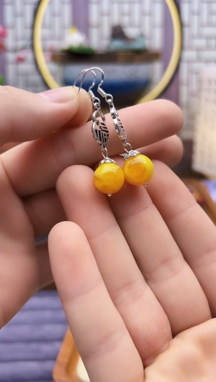 银S925镶嵌蜜蜡耳饰E57