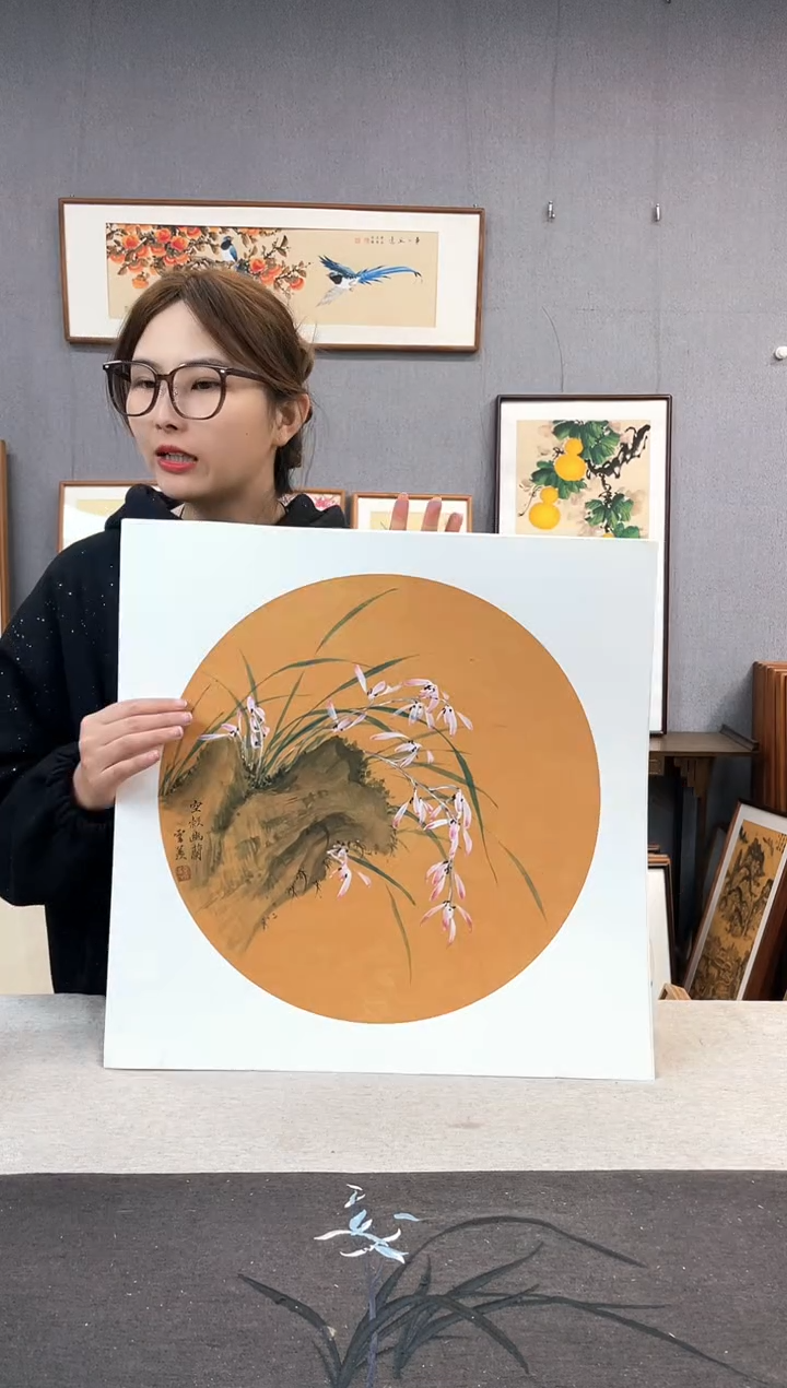 【闪购商品】国画张博-手绘带框作品-52*52-兰花