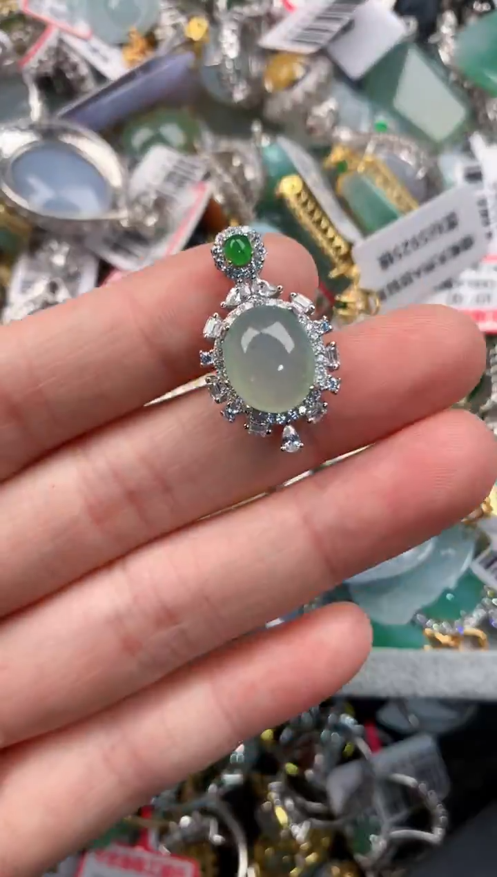 银S925镶嵌戒指翡翠444--7