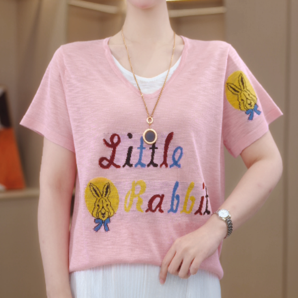 MY808新款时尚假两件涂鸦百搭宽松潮流设计感短袖上衣打底女夏