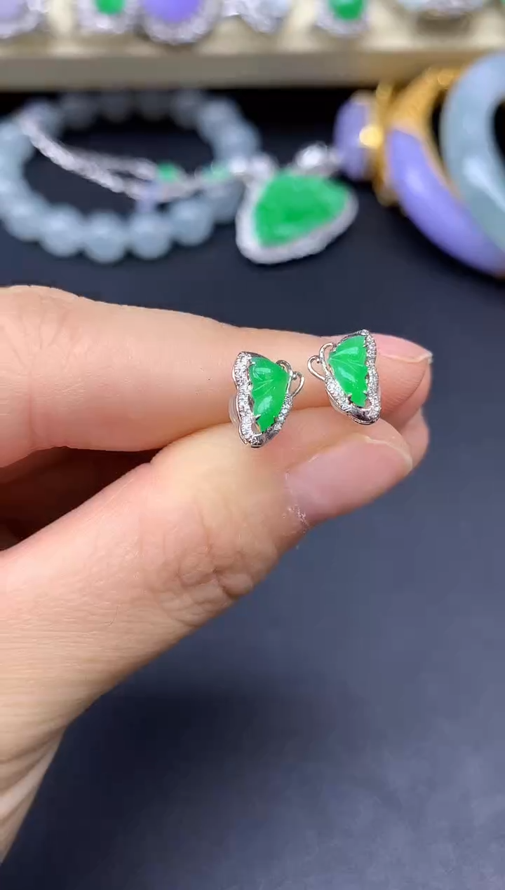 18K金镶嵌翡翠耳饰259-雪姐翡翠天天见