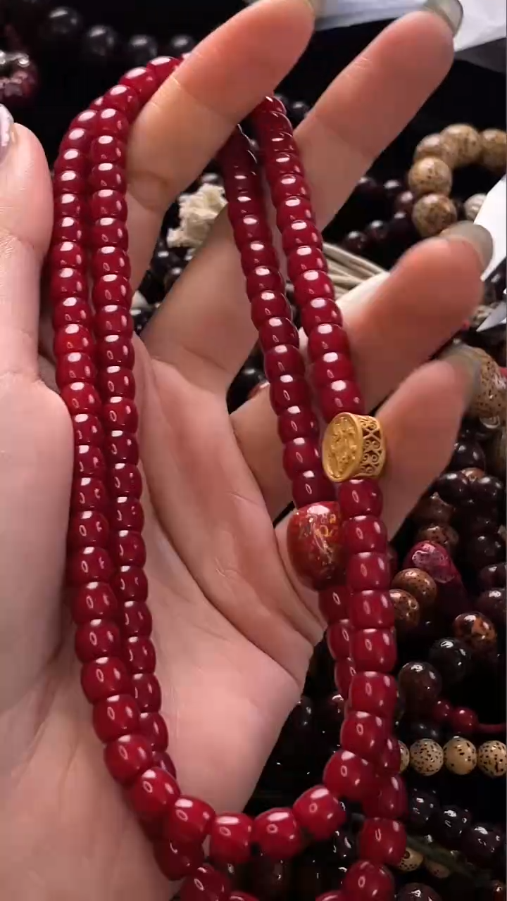吊坠菩提根/象牙果朱砂供菩提7*6小红链-弹力线款