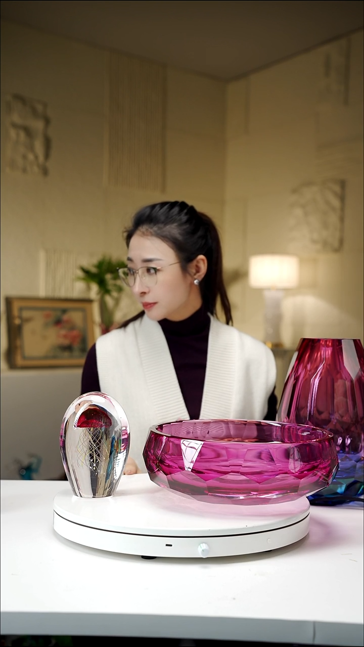 手工艺品琉璃金红色切面果盘+金红水母摆件