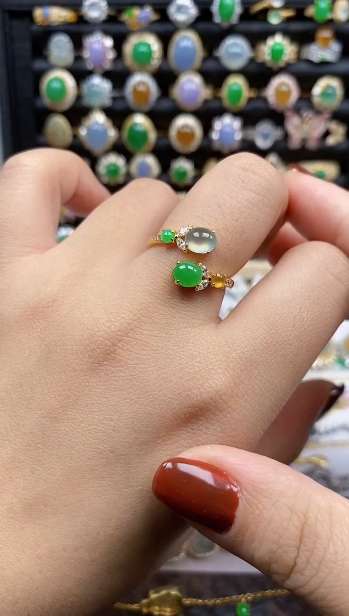 银S925镶嵌戒指翡翠8523