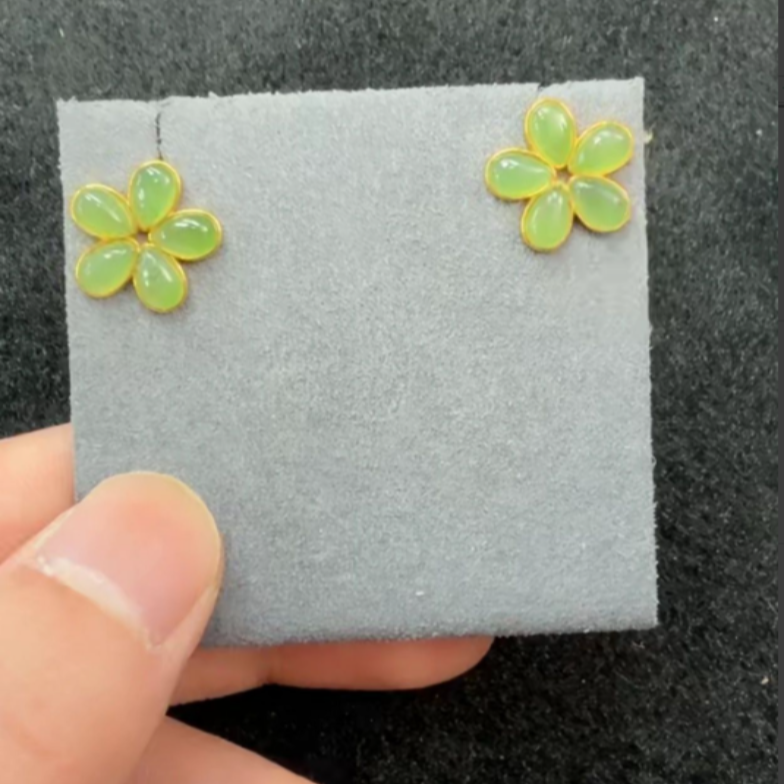 【小宝珠宝】2 S39418-S925银镶和田玉耳钉-多样性发一件