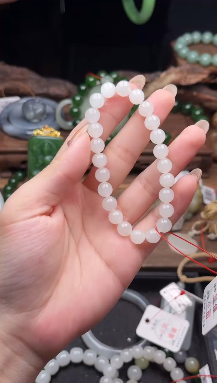 未镶嵌手串和田玉涵*卡8新疆黑山 圆珠9010982