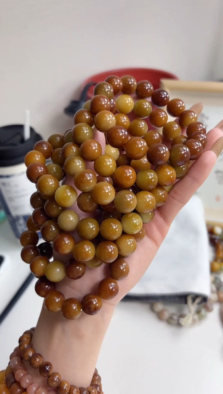手串菩提根/象牙果沐j32糖炒栗子玉化圆珠13mm手串随机
