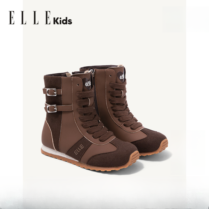 ELLEkids童靴 复古儿童靴子秋冬季新款小女孩短靴拳击鞋女童鞋子