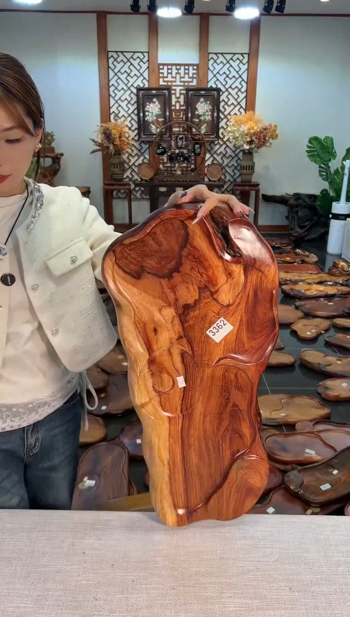 【闪购商品】大果紫檀（缅甸花梨）茶盘3362